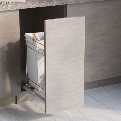 Emuca Carrello estraibile con cestelli e carrello del pane Supra con fissaggio inferiore con chiusura soft, Modulo 300, Acciaio