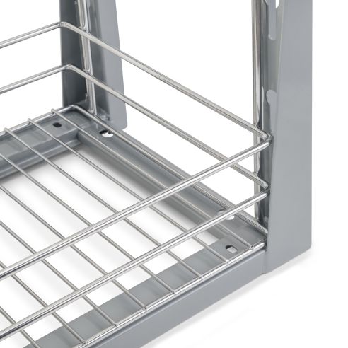 Emuca Carrello estraibile con cestelli e carrello del pane Supra con fissaggio inferiore con chiusura soft, Modulo 300, Acciaio