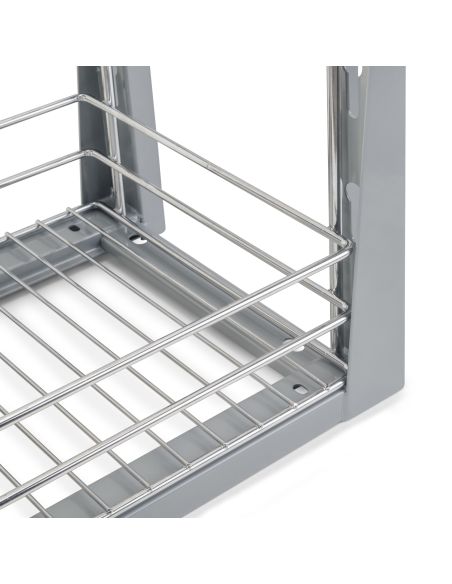 Emuca Carrello estraibile con cestelli e carrello del pane Supra con fissaggio inferiore con chiusura soft, Modulo 300, Acciaio