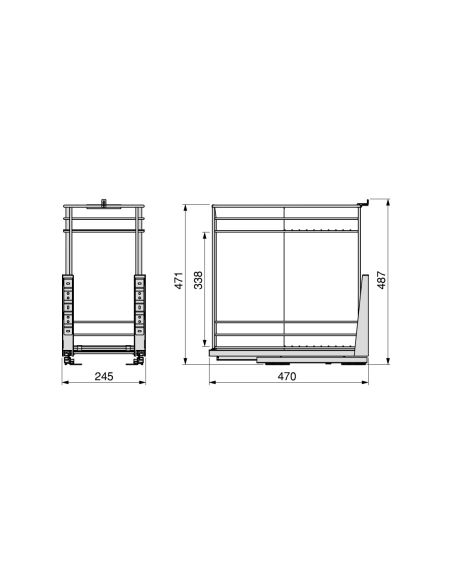 Emuca Carrello estraibile con cestelli e carrello del pane Supra con fissaggio inferiore con chiusura soft, Modulo 300, Acciaio