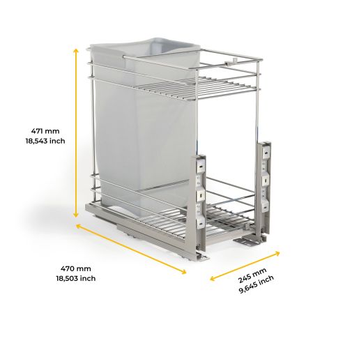 Emuca Carrello estraibile con cestelli e carrello del pane Supra con fissaggio inferiore con chiusura soft, Modulo 300, Acciaio