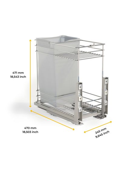 Emuca Carrello estraibile con cestelli e carrello del pane Supra con fissaggio inferiore con chiusura soft, Modulo 300, Acciaio