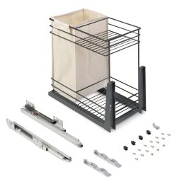 Emuca Carrello estraibile con cestelli e carrello del pane Titane con fissaggio inferiore con chiusura soft, modulo 300mm