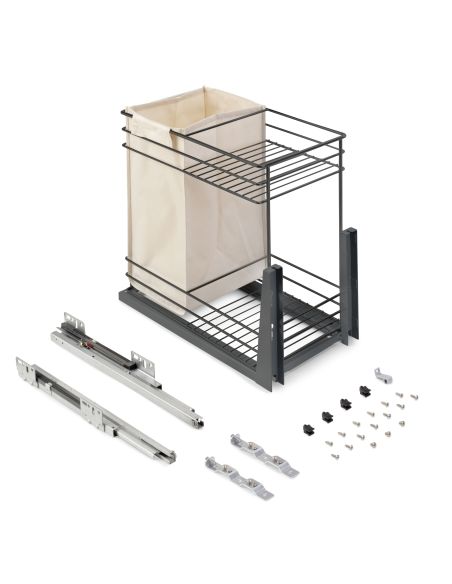 Emuca Carrello estraibile con cestelli e carrello del pane Titane con fissaggio inferiore con chiusura soft, modulo 300mm