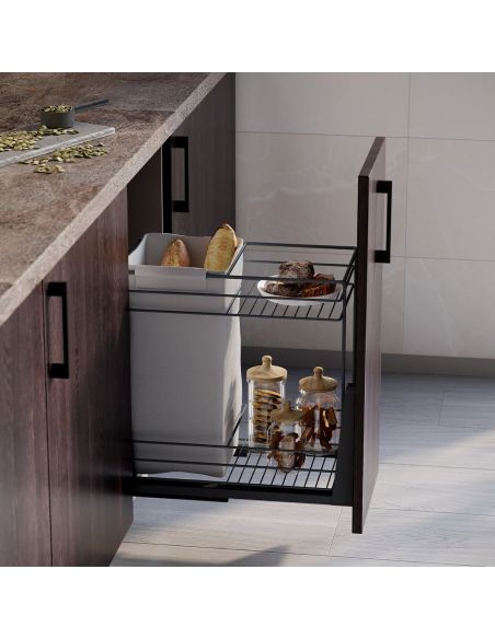 Emuca Carrello estraibile con cestelli e carrello del pane Titane con fissaggio inferiore con chiusura soft, modulo 300mm