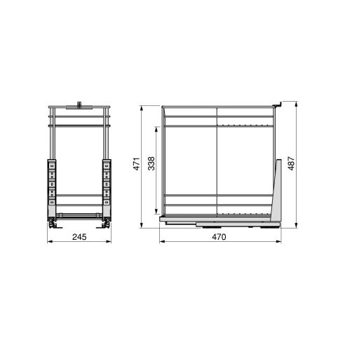 Emuca Carrello estraibile con cestelli e carrello del pane Titane con fissaggio inferiore con chiusura soft, modulo 300mm
