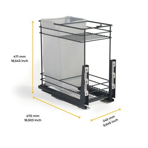 Emuca Carrello estraibile con cestelli e carrello del pane Titane con fissaggio inferiore con chiusura soft, modulo 300mm