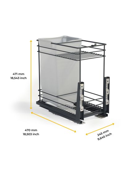 Emuca Carrello estraibile con cestelli e carrello del pane Titane con fissaggio inferiore con chiusura soft, modulo 300mm