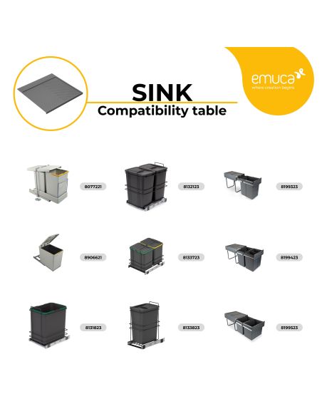 Emuca Fondi sotto lavello Sink, M100, 967x580mm, spessore della tavola 16mm, tagliabile, Tecnoplastica, Grigio antracite