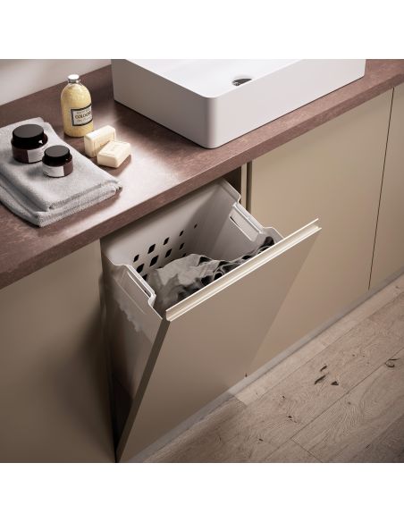 Emuca Cesto portabiancheria Laundry per modulo, Plastica bianca, Tecnoplastica e Acciaio