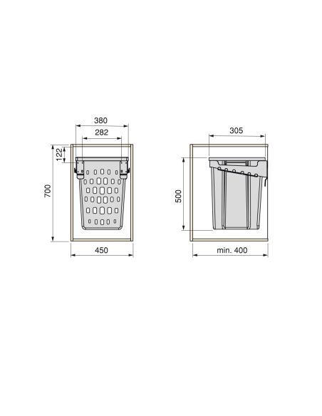 Emuca Cesto portabiancheria Laundry per modulo, Plastica bianca, Tecnoplastica e Acciaio