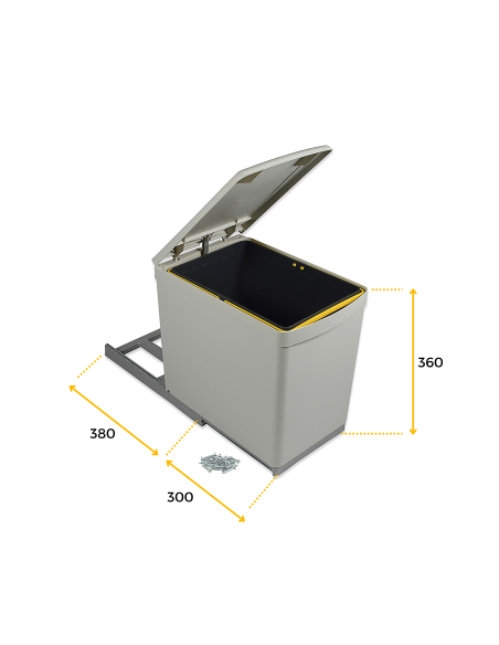 Emuca contenitore per la raccolta differenziata da fissare sul fondo ed estraibile manualmente in cucina 1 x16lt e coperchio