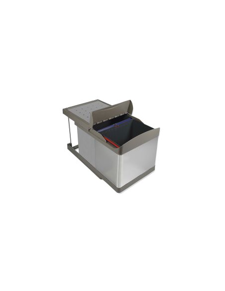 Emuca contenitore per la raccolta differenziata da fissare sul fondo ed estraibile automaticamente in cucina 2x16 lt, Plastica