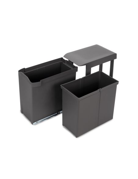 Emuca Pattumiere per raccolta differenziata per cucina, 1 x 30L, fissaggio inferiore, estrazione automatica, Acciaio e Plastica