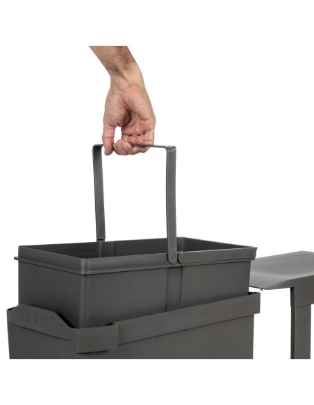 Emuca Pattumiere per raccolta differenziata per cucina, 1 x 30L, fissaggio inferiore, estrazione automatica, Acciaio e Plastica