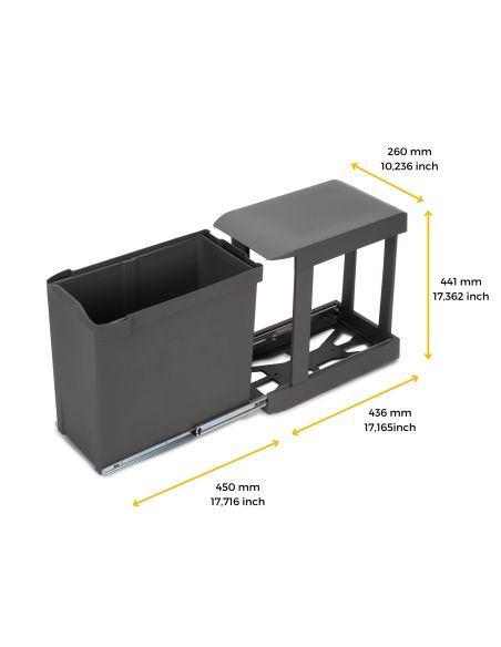 Emuca Pattumiere per raccolta differenziata per cucina, 1 x 30L, fissaggio inferiore, estrazione automatica, Acciaio e Plastica