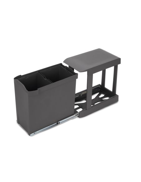 Emuca Pattumiere per raccolta differenziata per cucina, 2 x 14L, fissaggio inferiore, estrazione automatica, Acciaio e Plastica