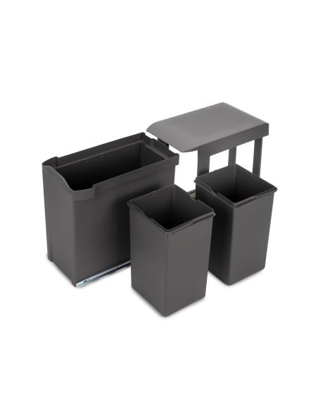 Emuca Pattumiere per raccolta differenziata per cucina, 2 x 14L, fissaggio inferiore, estrazione automatica, Acciaio e Plastica