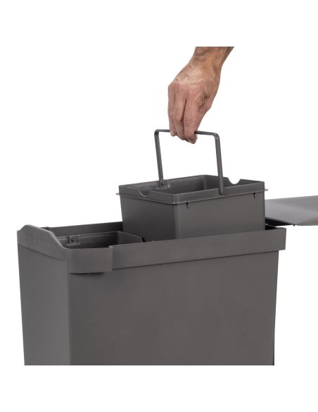 Emuca Pattumiere per raccolta differenziata per cucina, 2 x 14L, fissaggio inferiore, estrazione automatica, Acciaio e Plastica