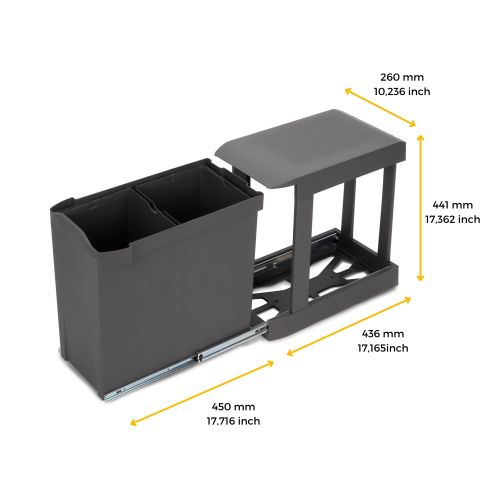 Emuca Pattumiere per raccolta differenziata per cucina, 2 x 14L, fissaggio inferiore, estrazione automatica, Acciaio e Plastica