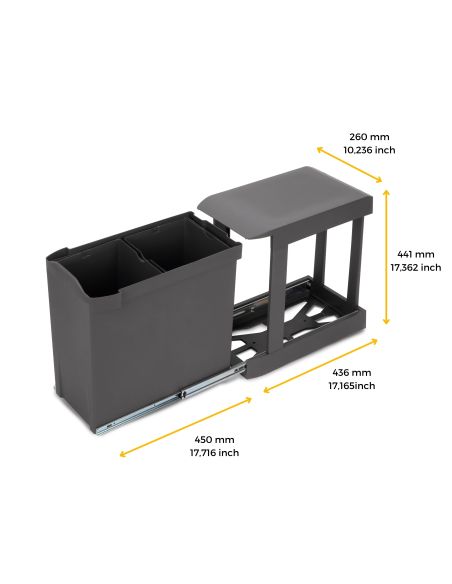 Emuca Pattumiere per raccolta differenziata per cucina, 2 x 14L, fissaggio inferiore, estrazione automatica, Acciaio e Plastica