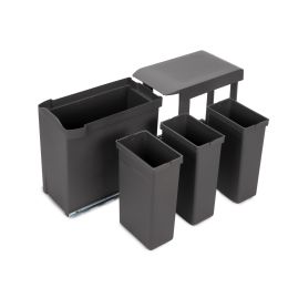 Emuca Pattumiere per raccolta differenziata per cucina, 3 x 10L, fissaggio inferiore, estrazione automatica, Acciaio e Plastica 2