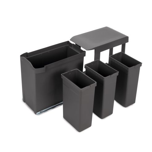 Emuca Pattumiere per raccolta differenziata per cucina, 3 x 10L, fissaggio inferiore, estrazione automatica, Acciaio e Plastica