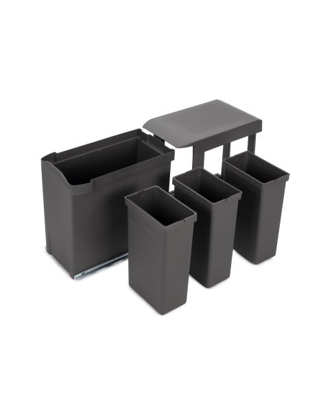 Emuca Pattumiere per raccolta differenziata per cucina, 3 x 10L, fissaggio inferiore, estrazione automatica, Acciaio e Plastica