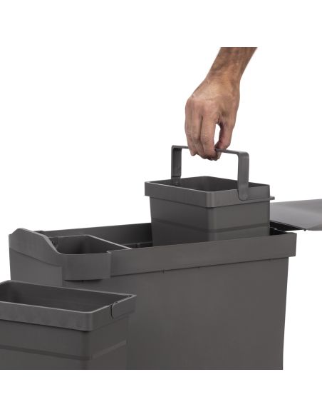 Emuca Pattumiere per raccolta differenziata per cucina, 3 x 10L, fissaggio inferiore, estrazione automatica, Acciaio e Plastica