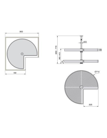 Emuca Coppia di cestelli girevole Shelvo 3/4, 800, Plastica bianca, Tecnoplastica e Alluminio