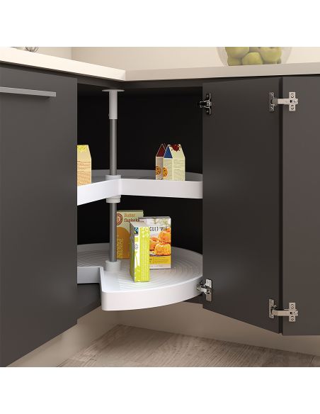 Emuca Coppia di cestelli girevole Shelvo 3/4, 900, Plastica bianca, Tecnoplastica e Alluminio