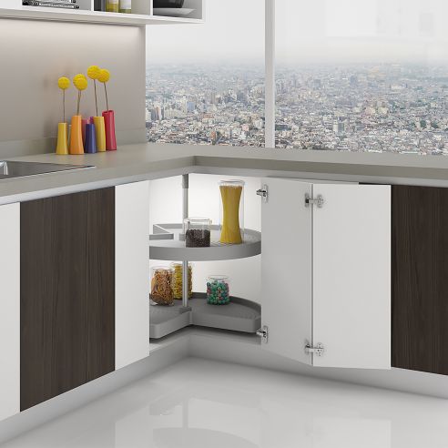 Emuca Coppia di cestelli girevole Shelvo 3/4, 900, Plastica grigia, Tecnoplastica e Alluminio