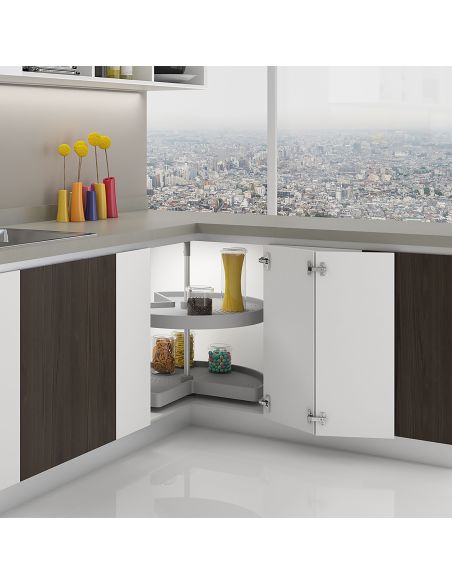Emuca Coppia di cestelli girevole Shelvo 3/4, 900, Plastica grigia, Tecnoplastica e Alluminio