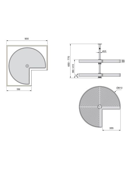 Emuca Coppia di cestelli girevole Shelvo 3/4, 900, Plastica grigia, Tecnoplastica e Alluminio