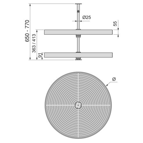 Emuca Set di piatti circolari da cucina Shelvo, per modulo da 800 mm, Tecnoplastica e Alluminio, Grigia
