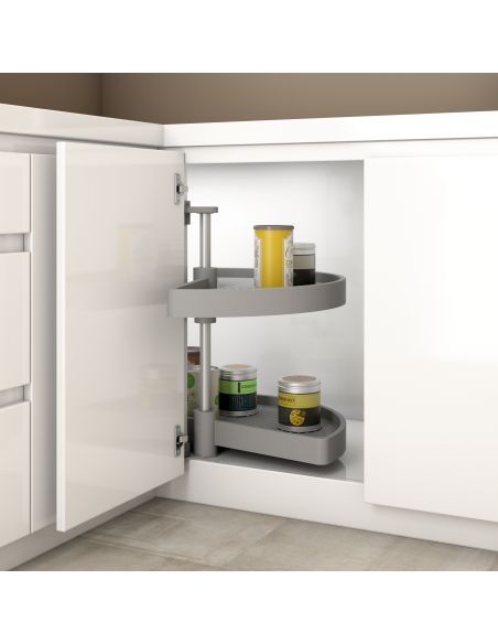 Emuca Coppia di cestelli girevoli Shelvo semicircolare, 800, Plastica grigia, Tecnoplastica e Alluminio