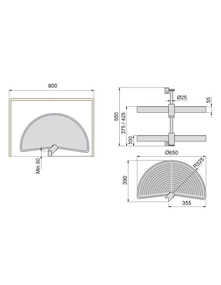 Emuca Coppia di cestelli girevoli Shelvo semicircolare, 800, Plastica grigia, Tecnoplastica e Alluminio