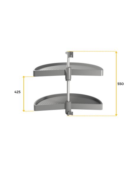 Emuca Coppia di cestelli girevoli Shelvo semicircolare, 800, Plastica grigia, Tecnoplastica e Alluminio