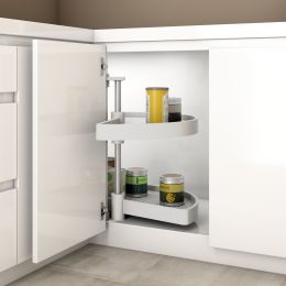 Emuca Coppia di cestelli girevoli Shelvo semicircolare, 900, Plastica bianca, Tecnoplastica e Alluminio 2