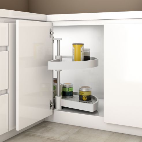 Emuca Coppia di cestelli girevoli Shelvo semicircolare, 900, Plastica bianca, Tecnoplastica e Alluminio