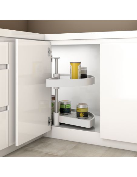 Emuca Coppia di cestelli girevoli Shelvo semicircolare, 900, Plastica bianca, Tecnoplastica e Alluminio