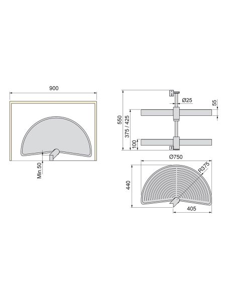 Emuca Coppia di cestelli girevoli Shelvo semicircolare, 900, Plastica bianca, Tecnoplastica e Alluminio
