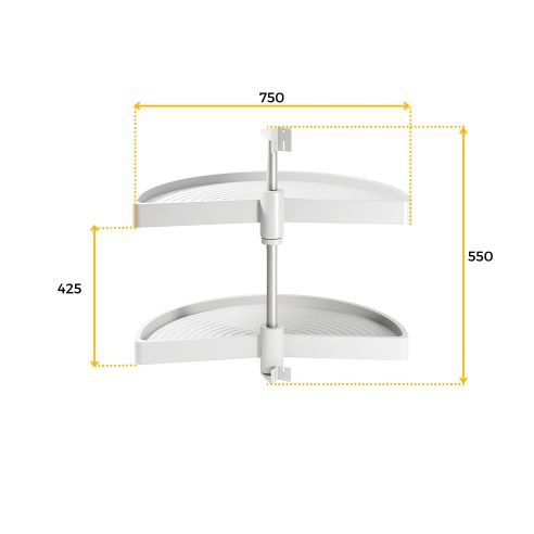 Emuca Coppia di cestelli girevoli Shelvo semicircolare, 900, Plastica bianca, Tecnoplastica e Alluminio