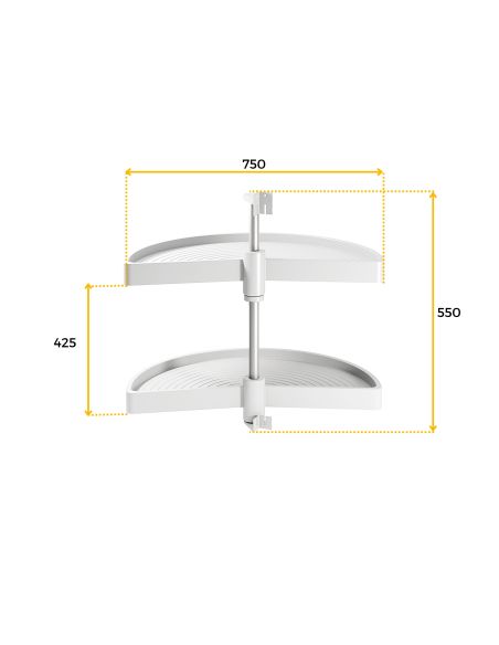 Emuca Coppia di cestelli girevoli Shelvo semicircolare, 900, Plastica bianca, Tecnoplastica e Alluminio