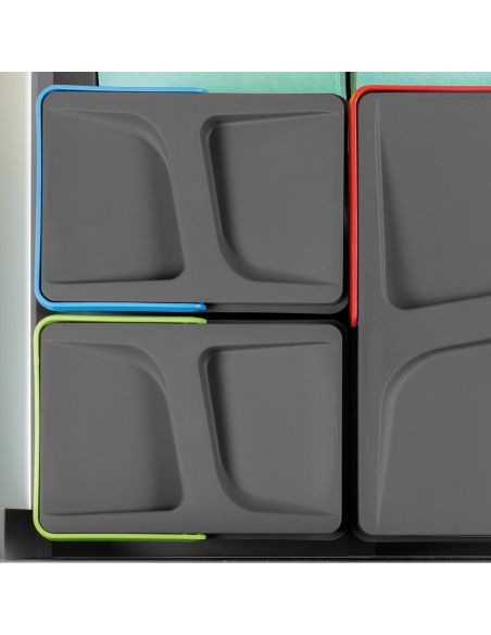 Emuca Contenitori per raccolta differenziata, 12 L + 6 L + 6 L, modulo 600 mm, Plastica, Grigio antracite, 3 u. + Base