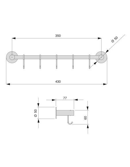 Emuca Appendino adesivo Supra a 5 ganci, Acciaio inossidabile, Acciaio inossidabile