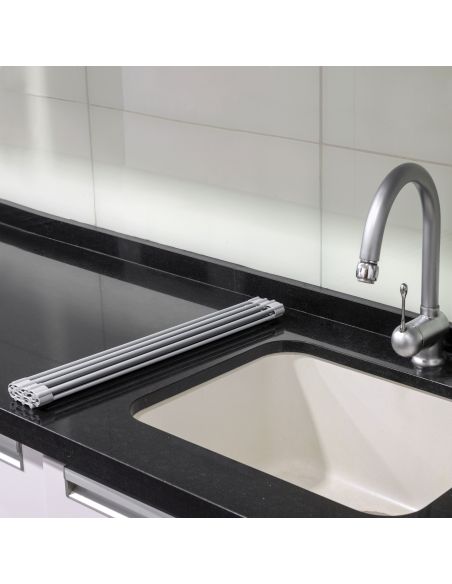 Emuca Scolapiatti in acciaio e silicone flessibile, Plastica grigia, Acciaio e Tecnoplastica