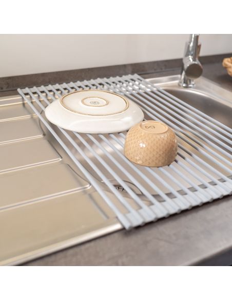 Emuca Scolapiatti in acciaio e silicone flessibile, Plastica grigia, Acciaio e Tecnoplastica