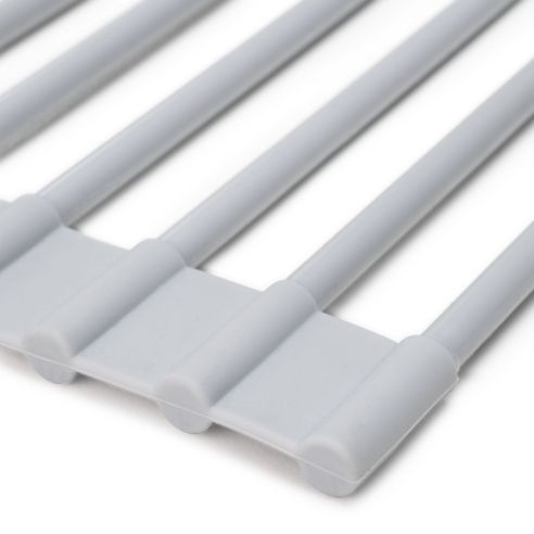 Emuca Scolapiatti in acciaio e silicone flessibile, Plastica grigia, Acciaio e Tecnoplastica