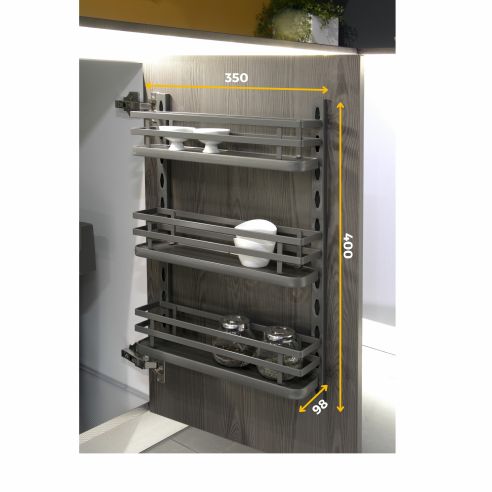 Emuca Portaspezie con 3 ripiani Titane per mobili da cucina o muro., Grigio antracite, Acciaio